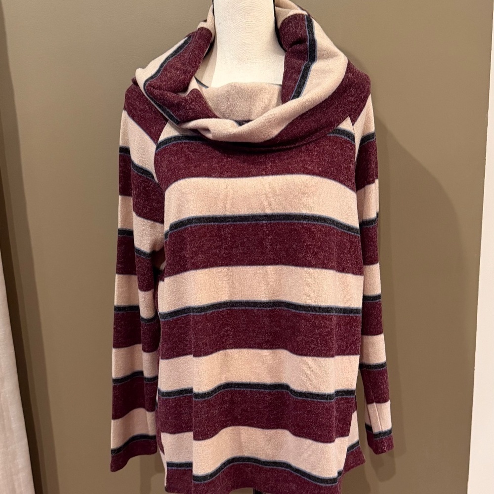 Style Rack Large Cowl Neck Sweater Boho Striped Lightweight Sweater, Size Large